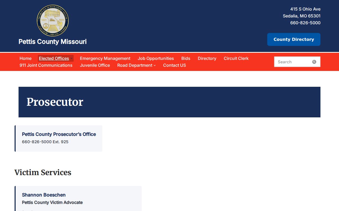 Pettis County criminal court case prosecutor and victim services page