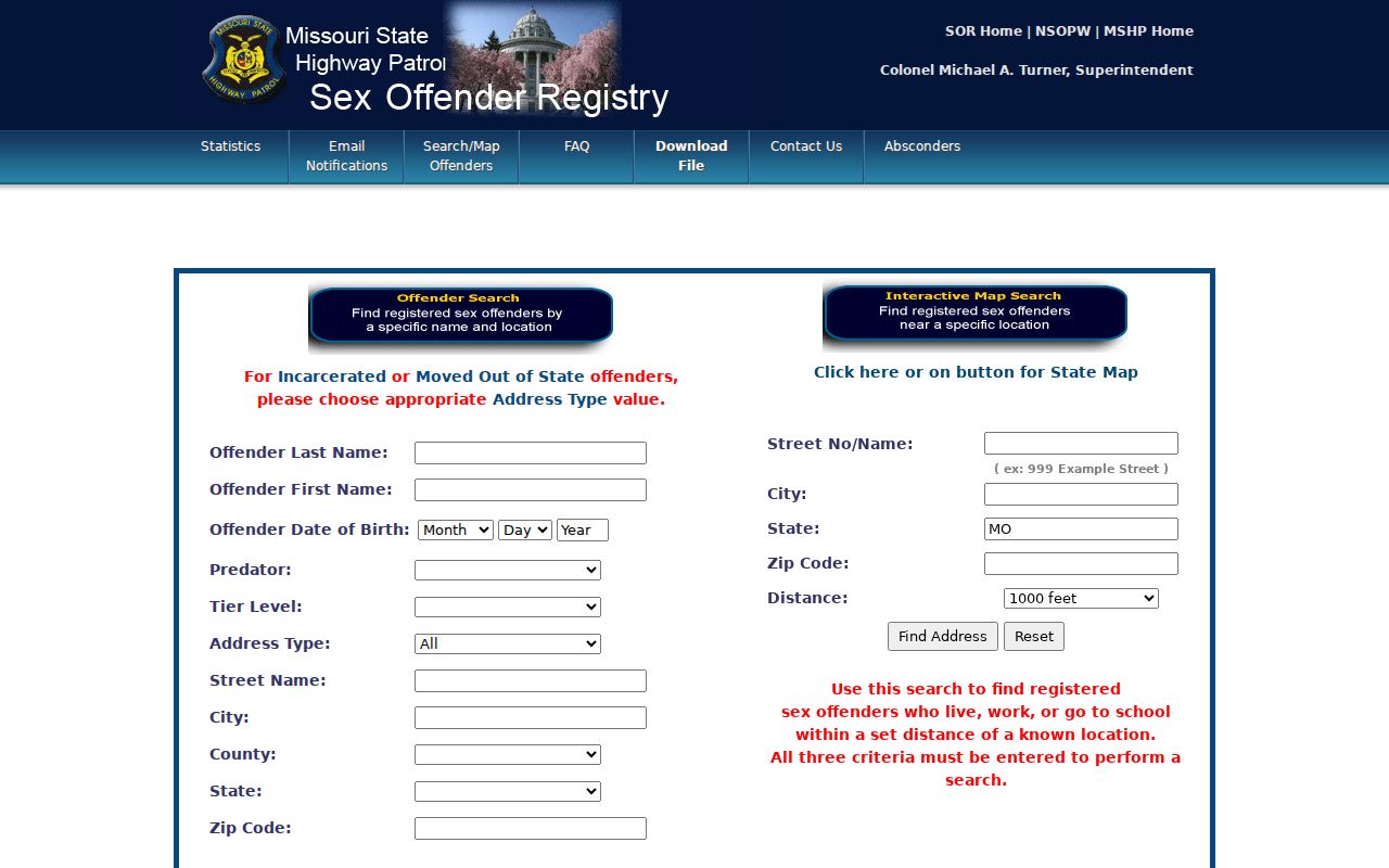 Pettis County sex offender registry search screen