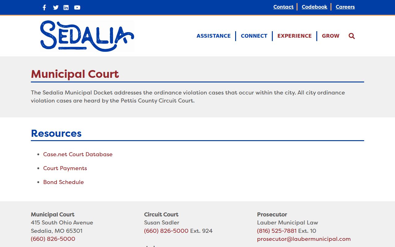 Sedalia municipal court source separate from Pettis County sex offender registry records